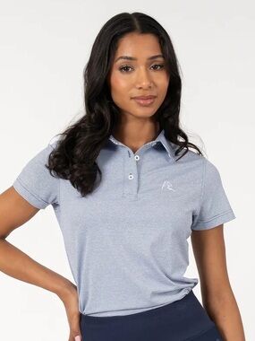 Rhoback Whaler Heather Stripe Performance Polo in Fleet Navy/White